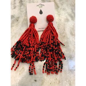 Black Red Seed Beaded Tassel Drop Earrings #college